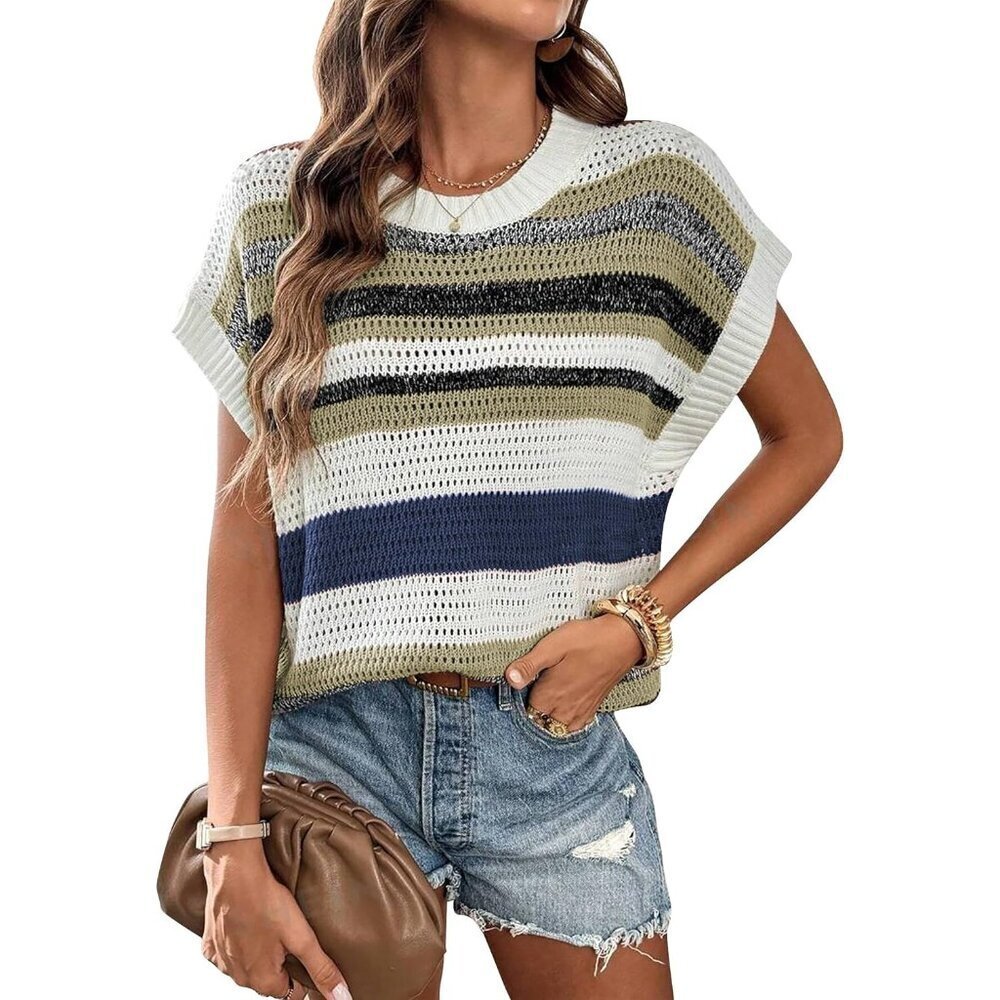 Women's Knit Tank Top Sleeveless Color Block Sweater Vest Large